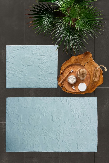 Merinos Pamella 2 Li Banyo Paspas Takımı Coral Mavi - 2