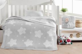 Dolce Bonita Home Pamuklu Çift Taraflı Bebek Battaniye 100x120 Star Açık Gri - 1
