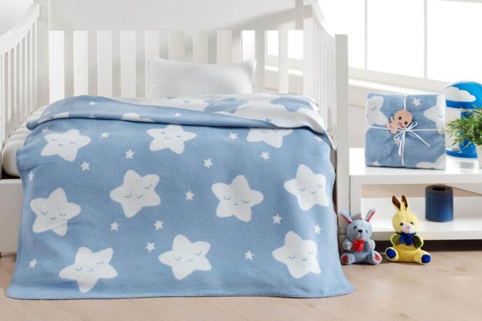 Dolce Bonita Home Pamuklu Çift Taraflı Bebek Battaniye 100x120 Star Açık Mavi - 1