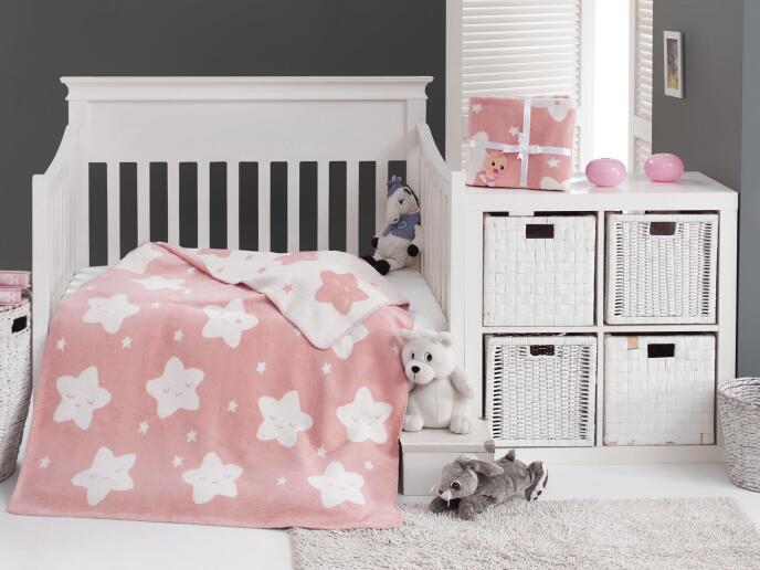 Dolce Bonita Home Pamuklu Çift Taraflı Bebek Battaniye 100x120 Star Pembe - 1