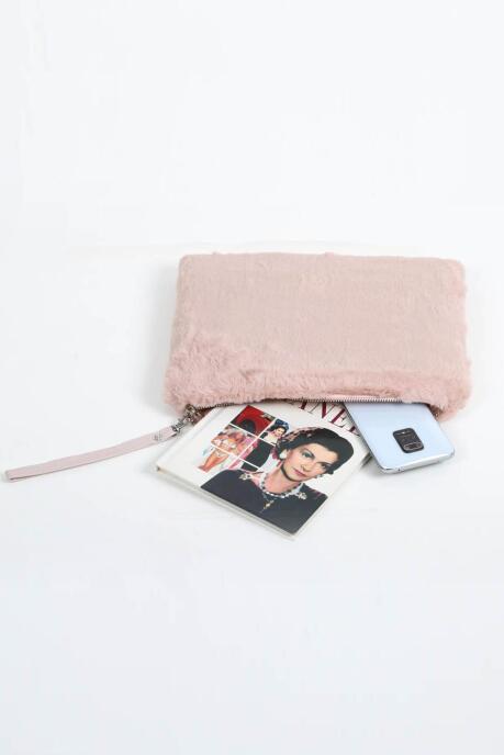 Fur Fashion El Çantası Fermuarlı 22x30 Pudra - 1