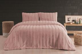 Merinos Luxe 3 Parça Çift Kişilik Yatak Örtüsü Seti Kutulu 230x250 Çizgili Pudra - 1