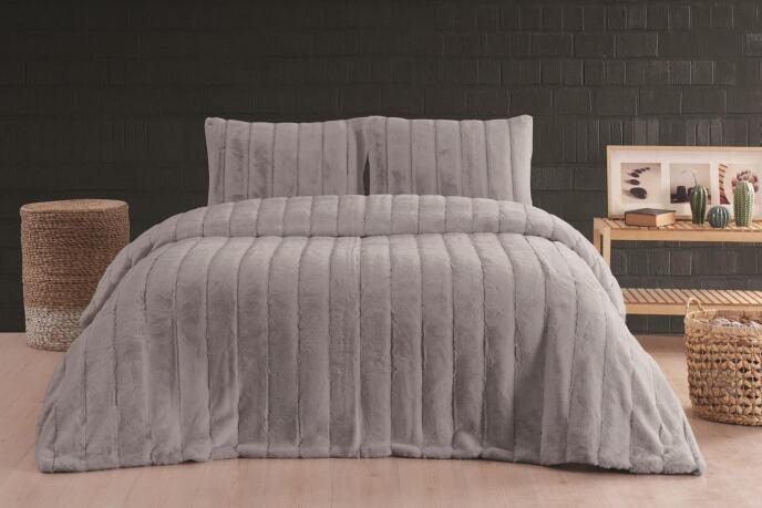 Merinos Luxe 3 Parça Çift Kişilik Yatak Örtüsü Seti Kutulu 230x250 Çizgili Silver - 1