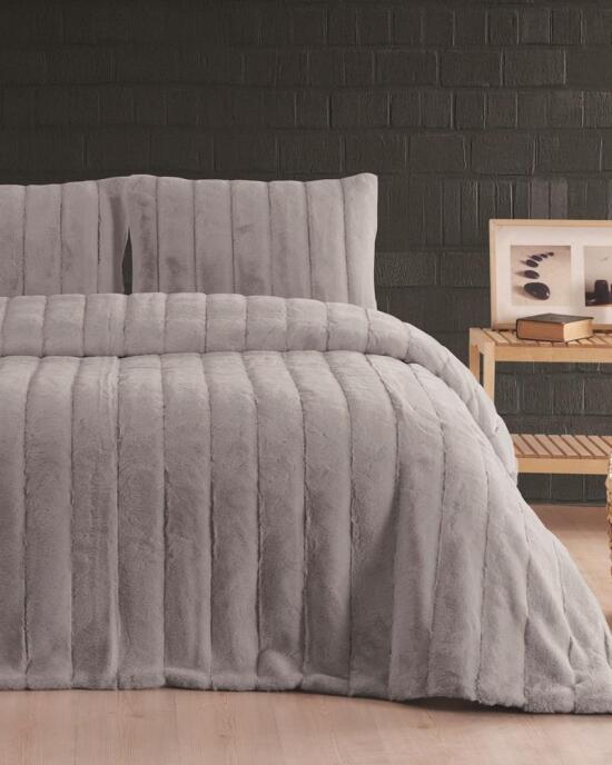 Merinos Luxe 3 Parça Çift Kişilik Yatak Örtüsü Seti Kutulu 230x250 Çizgili Silver - 2