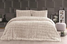 Merinos Luxe 3 Parça Çift Kişilik Yatak Örtüsü Seti Kutulu 230x250 Kareli Bej - 1