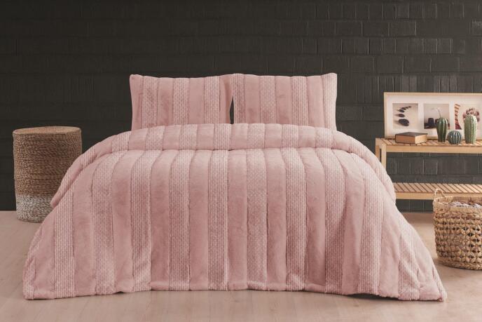 Merinos Luxe 3 Parça Çift Kişilik Yatak Örtüsü Seti Kutulu 230x250 Petek Pudra - 1