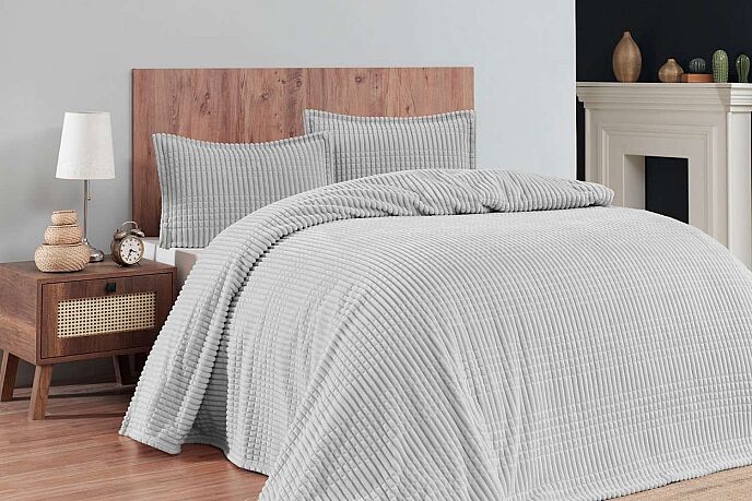 Merinos Modern Line 3 Parça Battaniye Seti Gri - 1