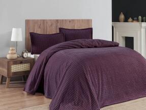 Merinos Modern Line 3 Parça Çift Kişilik Battaniye Seti Kutulu 220x240 Mürdüm - Merinos