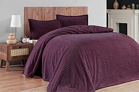Merinos Modern Line 3 Parça Çift Kişilik Battaniye Seti Kutulu 220x240 Mürdüm - Merinos