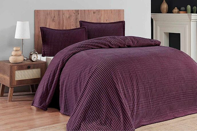 Merinos Modern Line 3 Parça Çift Kişilik Battaniye Seti Kutulu 220x240 Mürdüm - 1