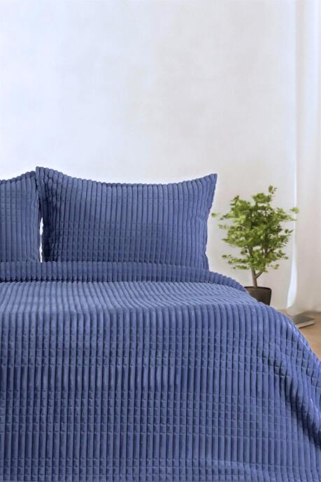 Merinos Modern Line 3 Parça Çift Kişilik Battaniye Seti Kutulu 220x240 Lacivert - 1