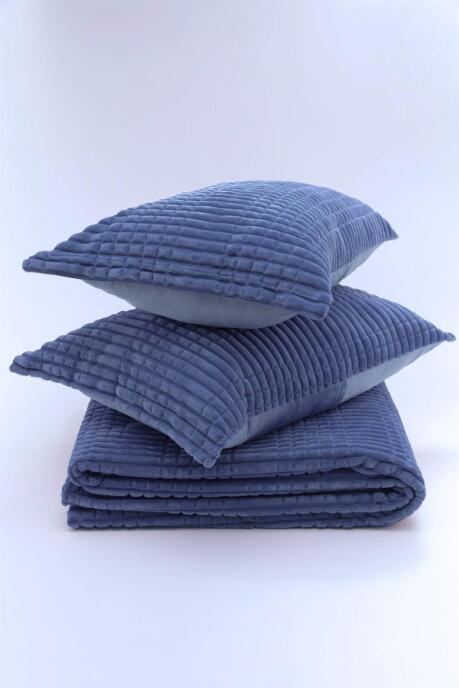 Merinos Modern Line 3 Parça Çift Kişilik Battaniye Seti Kutulu 220x240 Lacivert - 2
