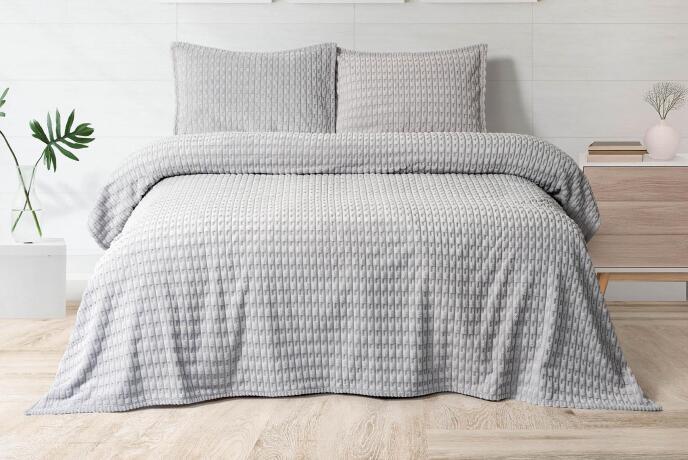 Merinos Modern Twist 3 Parça Çift Kişilik Battaniye Seti Kutulu 220x240 Açık Gri - 1