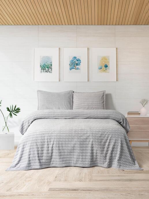 Merinos Modern Twist 3 Parça Çift Kişilik Battaniye Seti Kutulu 220x240 Açık Gri - 2