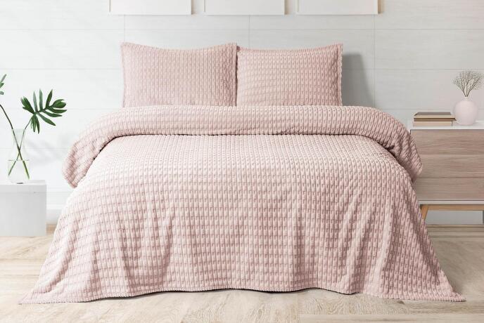 Merinos Modern Twist 3 Parça Çift Kişilik Battaniye Seti Kutulu 220x240 Blush - 1