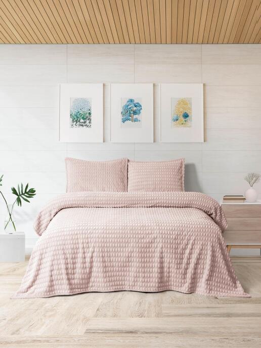 Merinos Modern Twist 3 Parça Çift Kişilik Battaniye Seti Kutulu 220x240 Blush - 2