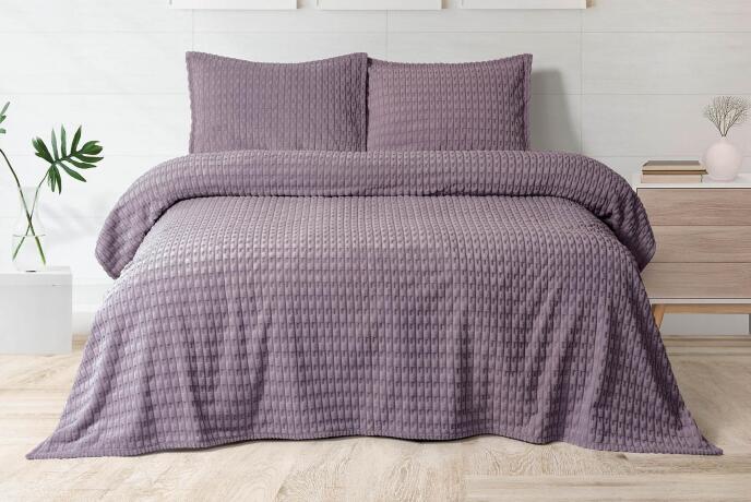 Merinos Modern Twist 3 Parça Çift Kişilik Battaniye Seti Kutulu 220x240 Mürdüm - 1