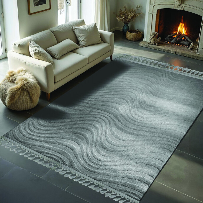 Dinarsu Alaçatı Püsküllü Parça Halı 150X230 Ariso Gri - 4