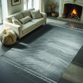 Dinarsu Alaçatı Püsküllü Parça Halı 150X230 Lorey Gri - Dinarsu