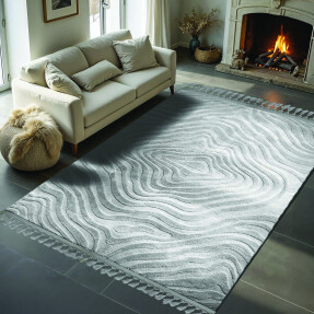 Dinarsu Alaçatı Püsküllü Parça Halı 150X230 Lots Gri - Dinarsu