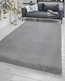 Jassrug Fuzzy Tavşan Tüyü Kürk Halı 80x150 Gri - 1