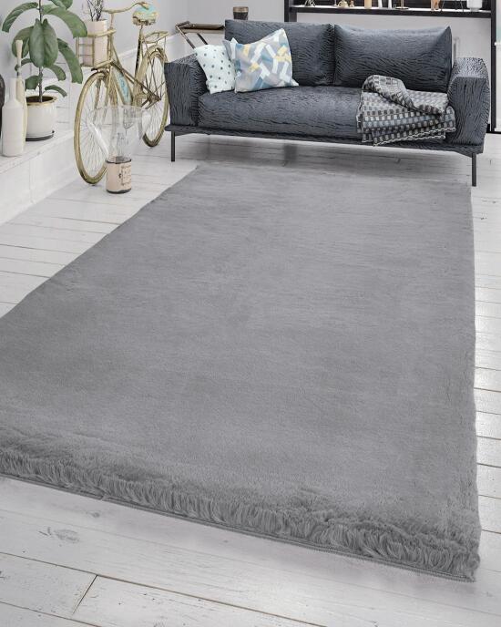 Jassrug Fuzzy Tavşan Tüyü Kürk Halı 80x150 Gri - 1