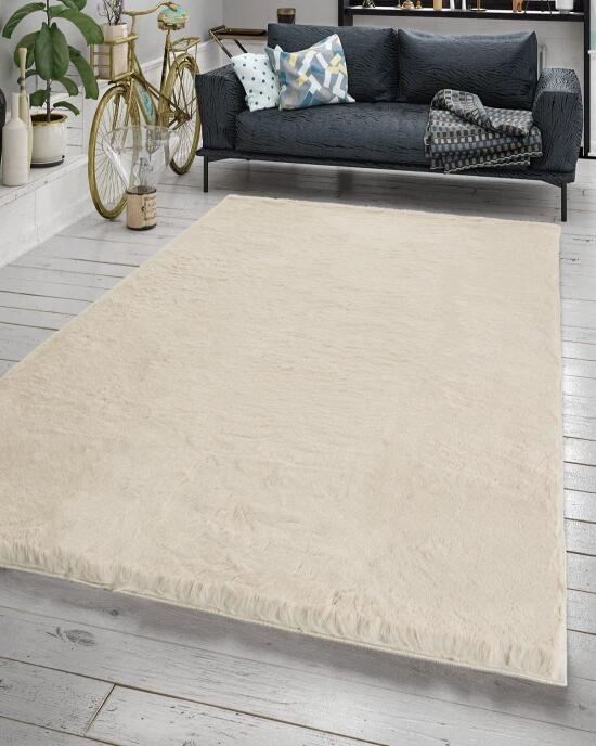 Jassrug Fuzzy Tavşan Tüyü Kürk Halı 80x150 Krem - 1