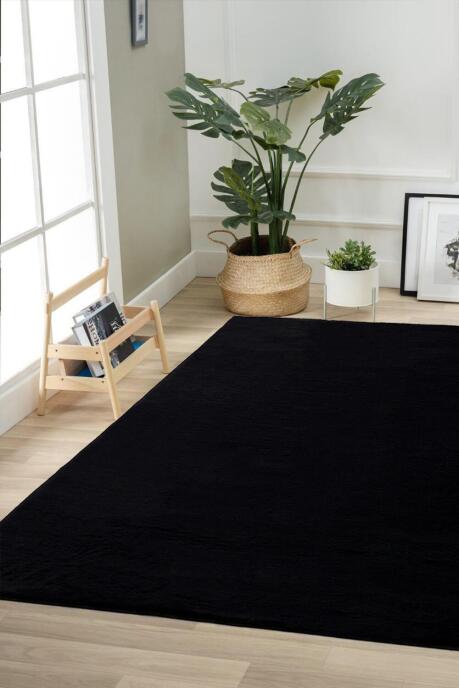 Jassrug Tavşan Tüyü Kürk Halı 120x180 Siyah - 2