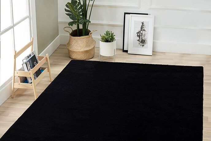 Jassrug Tavşan Tüyü Kürk Halı 120x180 Siyah - 1