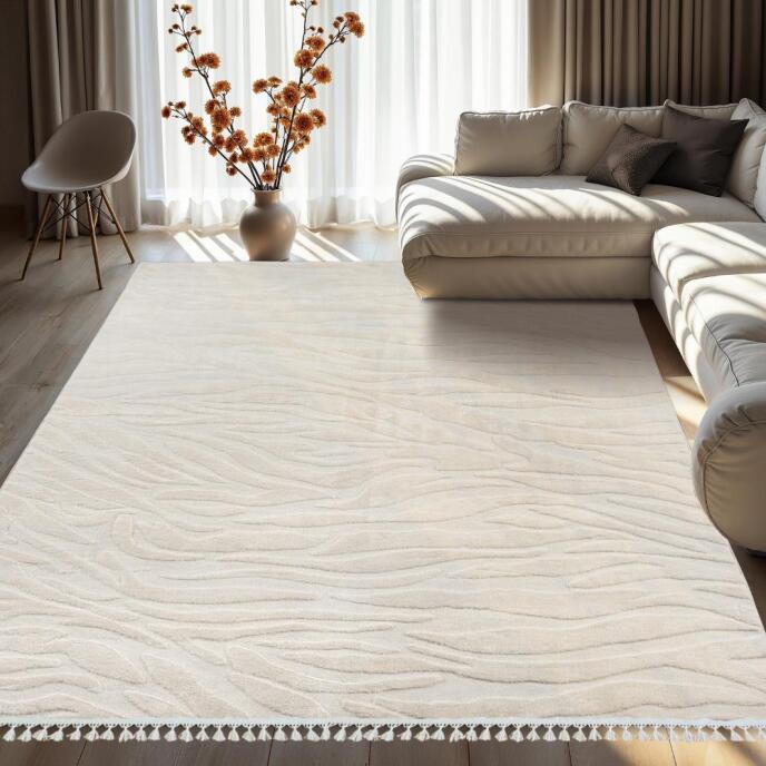 Dinarsu Alaçatı Püsküllü Kaymaz Taban Halı 150x230 Hex Açık Bej - 2