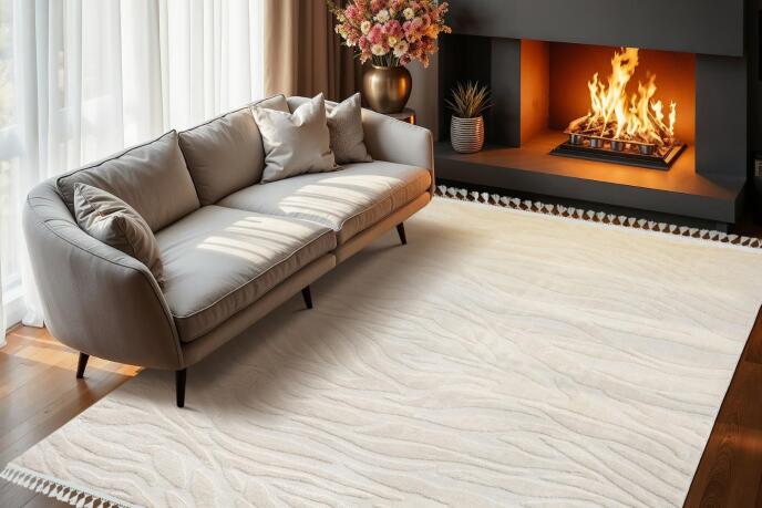 Dinarsu Alaçatı Püsküllü Kaymaz Taban Halı 150x230 Hex Açık Bej - 1