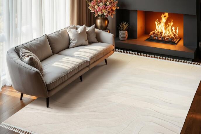 Dinarsu Alaçatı Püsküllü Kaymaz Taban Halı 150x230 Lorey Açık Bej - 1