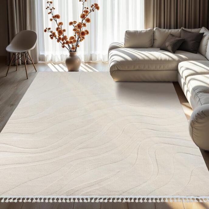 Dinarsu Alaçatı Püsküllü Kaymaz Taban Halı 150x230 Lorey Açık Bej - 2