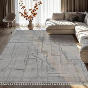 Dinarsu Alaçatı Püsküllü Kaymaz Taban Halı 150x230 Wolt Gri - 2