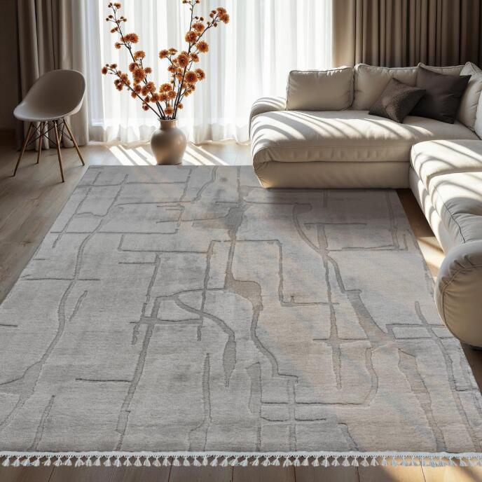 Dinarsu Alaçatı Püsküllü Kaymaz Taban Halı 150x230 Wolt Gri - 2