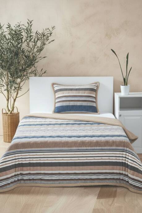 Merinos All Day 2 Parça Yatak Örtüsü Seti Tek Kutulu Bona Mavi - 1