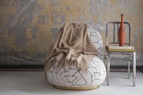 Aksu Brighton Collection Waffle Püsküllü TV Battaniye 130x170 Bej - 1