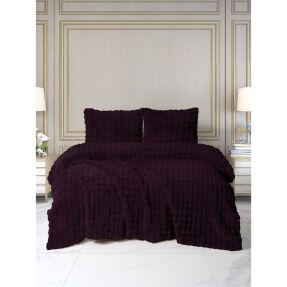 Merinos Dıamond 3 Parça Bubble Kürk Comforter Set Mürdüm - Merinos