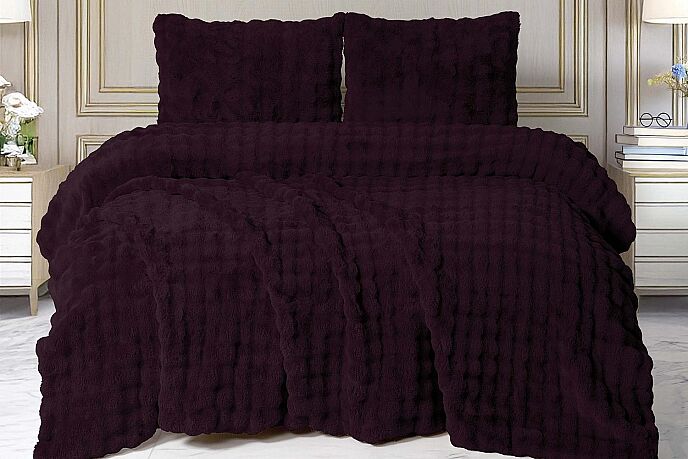 Merinos Dıamond 3 Parça Bubble Kürk Comforter Set Mürdüm - 1