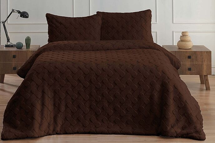 Merinos Dıamond 3 Parça Pietra Kürk Comforter Set Kahve - 1