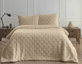 Merinos Dıamond 3 Parça Pietra Kürk Comforter Set Koyu Bej - Merinos