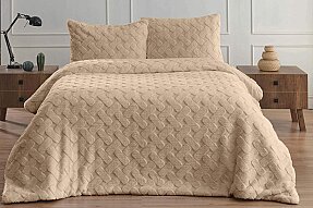 Merinos Dıamond 3 Parça Pietra Kürk Comforter Set Koyu Bej - Merinos