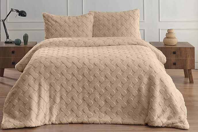 Merinos Dıamond 3 Parça Pietra Kürk Comforter Set Koyu Bej - 1